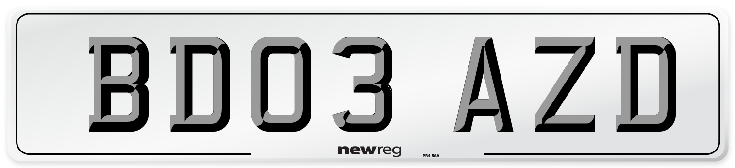 BD03 AZD Number Plate from New Reg